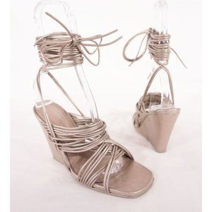 RICK OWENS 37 7 Tangle Wedge Sandals Rose Silver